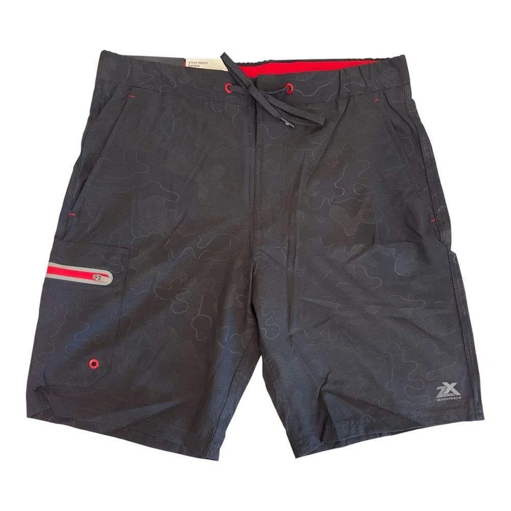 ZeroXposur Mens Swim Trunks Blk Nova Camo Stretch Boardshorts Y88231S Small NWT